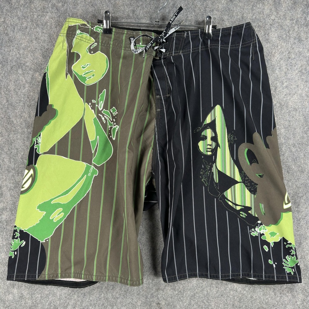 Lost Board Shorts Mens 40 Multicolor Pinstripe Girl Graphic Surf Beach Y2K